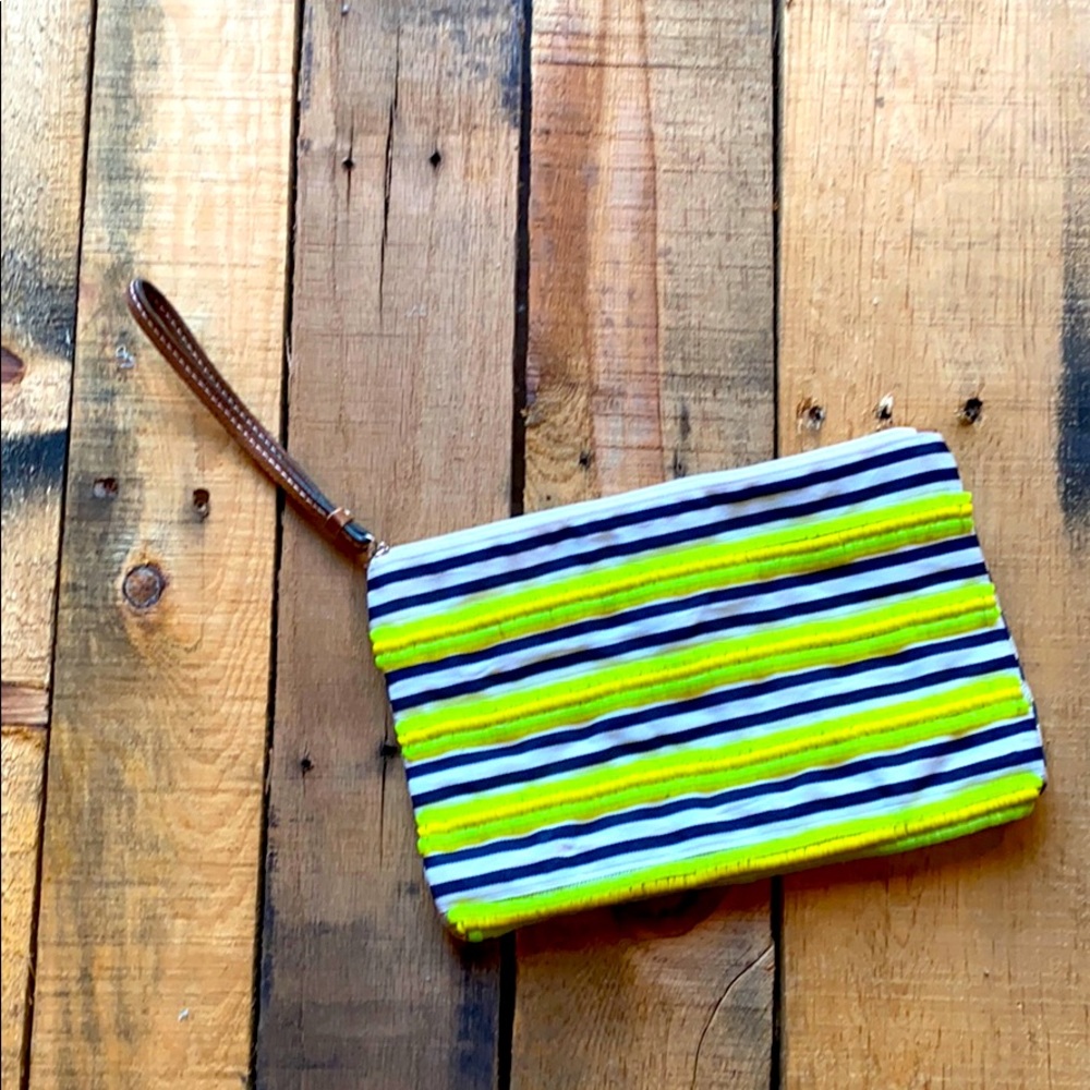 NWOT Loft Lime Green Beaded Striped Wristlet